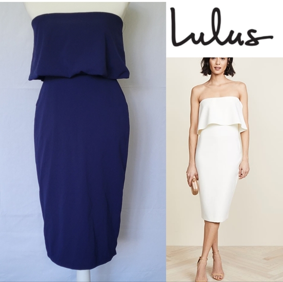Lulus Lots of Love Navy Blue Strapless Midi Dress - Picture 3 of 7